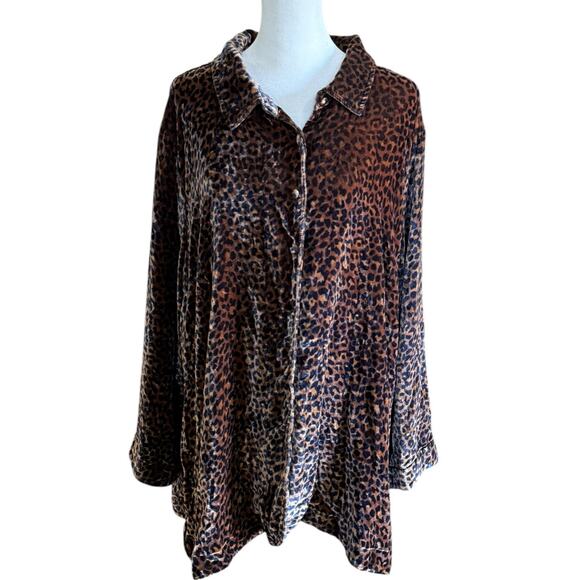 Soft Surroundings Tunic Top Women Plus 2x Velour Silk Leopard Flowy Maximalist - Picture 1 of 11
